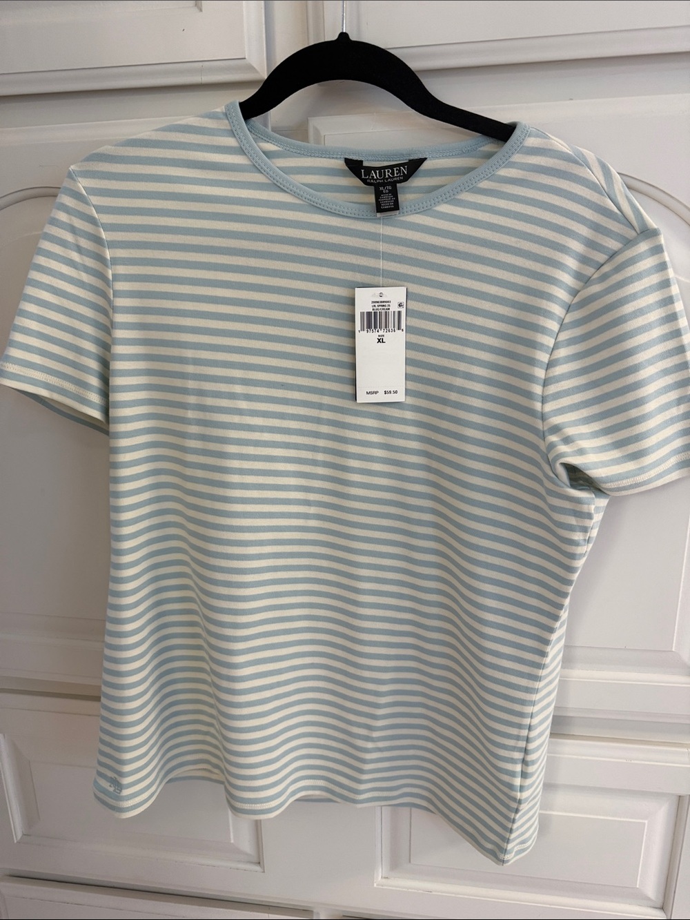 Lauren Ralph Lauren Short-Sleeve Striped Tee - Light Blue & White Womens